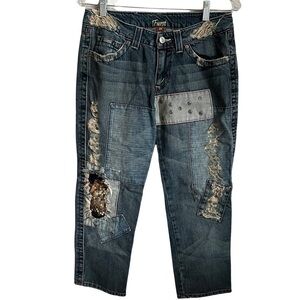 LF Furst of A Kind Denim Patched Crop Straight Upcylced Denim Jeans